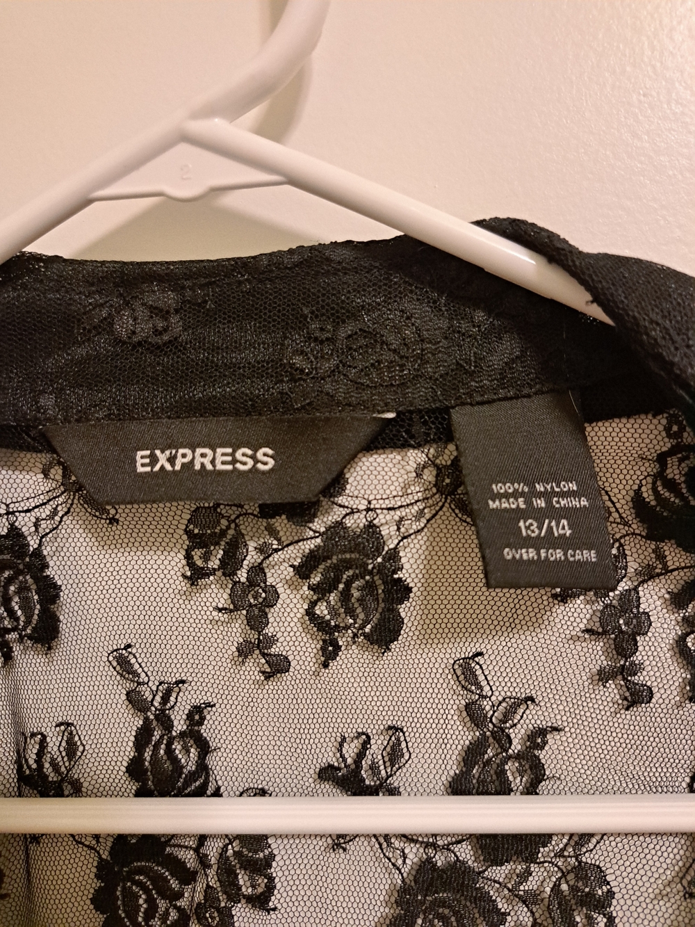 Express Black Sheer Floral Lace Button-Up Blouse - Picture 3 of 3